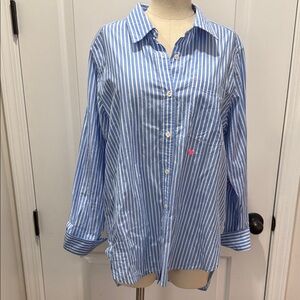 Kerry Rosenthal Blue and White Striped Women’s Blouse Heart Elbow Patch Large